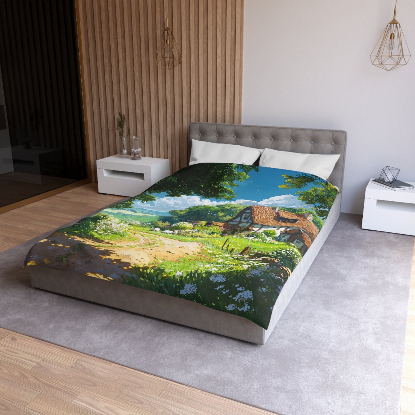 English Cottage In The Countryside - Microfiber Duvet Cover USA and UK