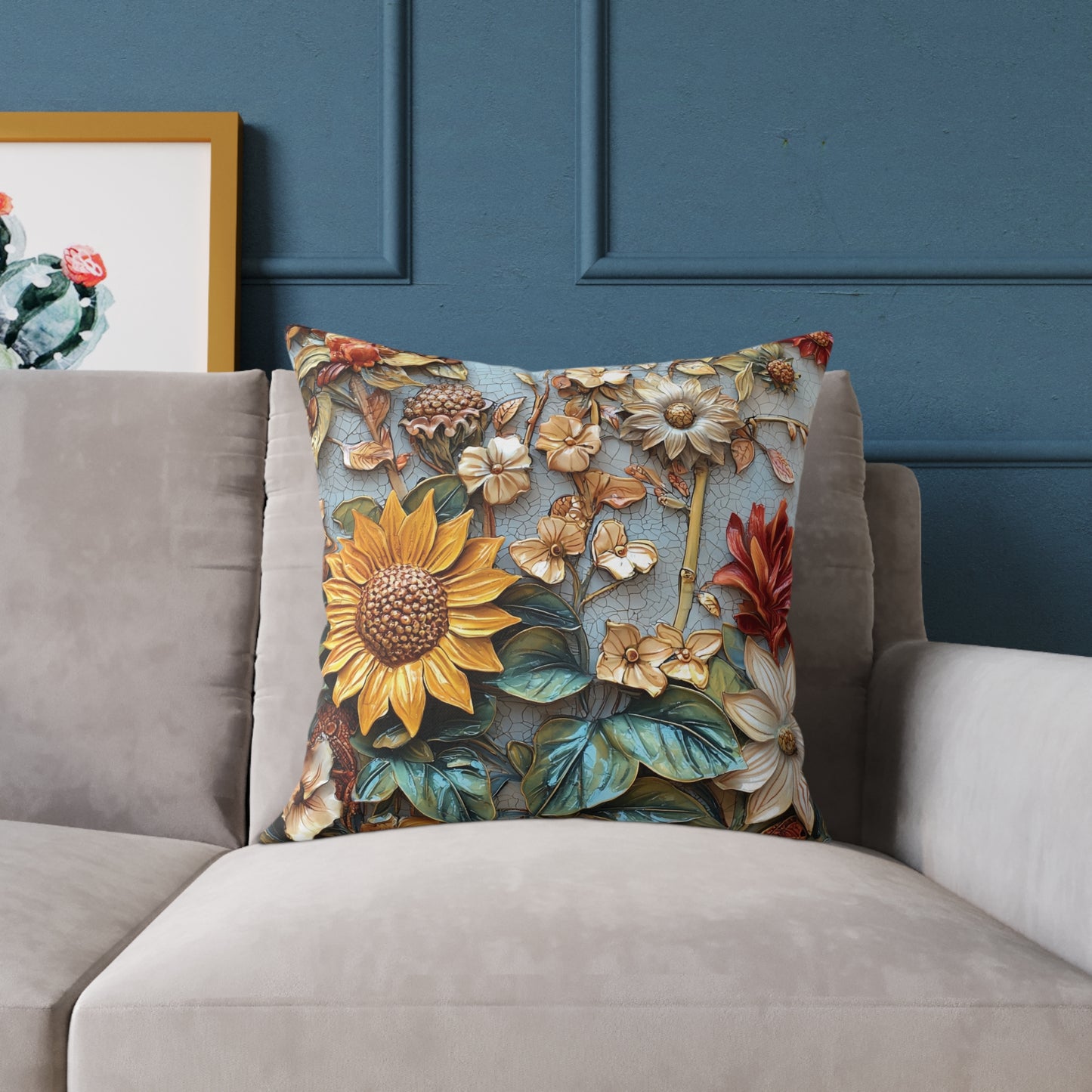 **Flowers 2 Chinoiseries - Square Poly Canvas Pillow UK