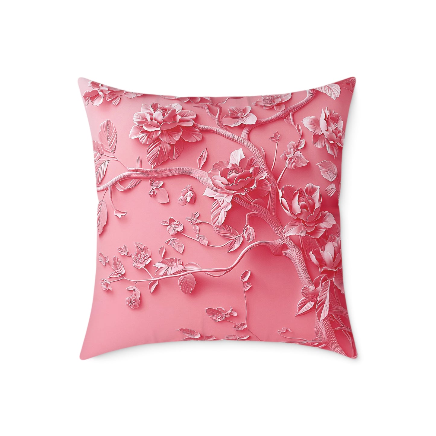 Pink Vine 2 Chinoiseries - Square Poly Canvas Pillow UK