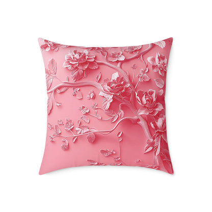 Pink Vine 2 Chinoiseries - Square Poly Canvas Pillow UK