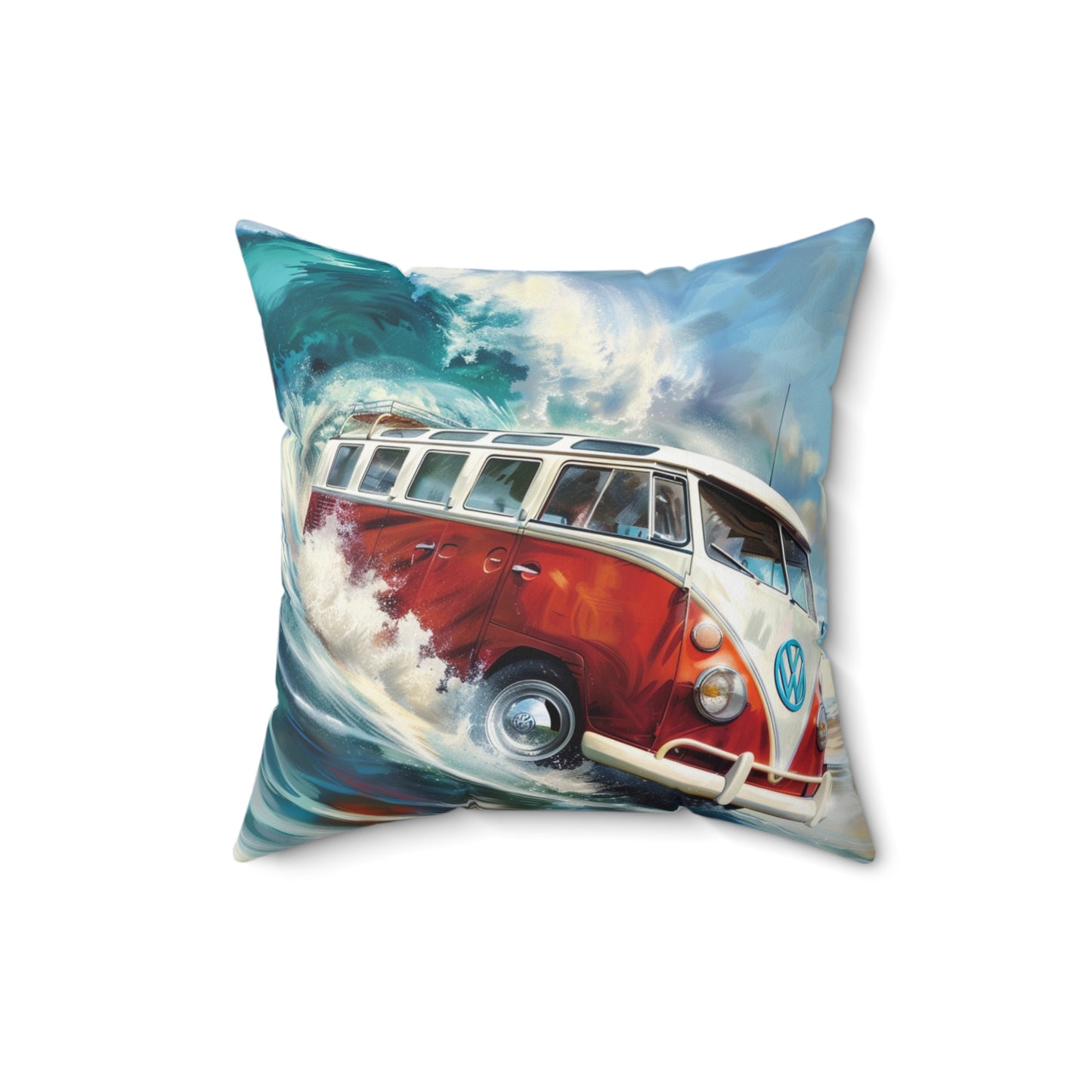 Surf Wagon - Spun Polyester Square Pillow - USA