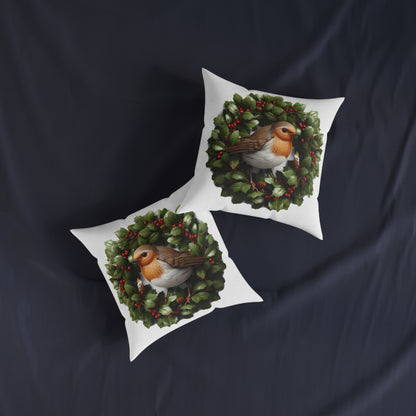 Christmas Robin Sat On A Holly Wreath - UK