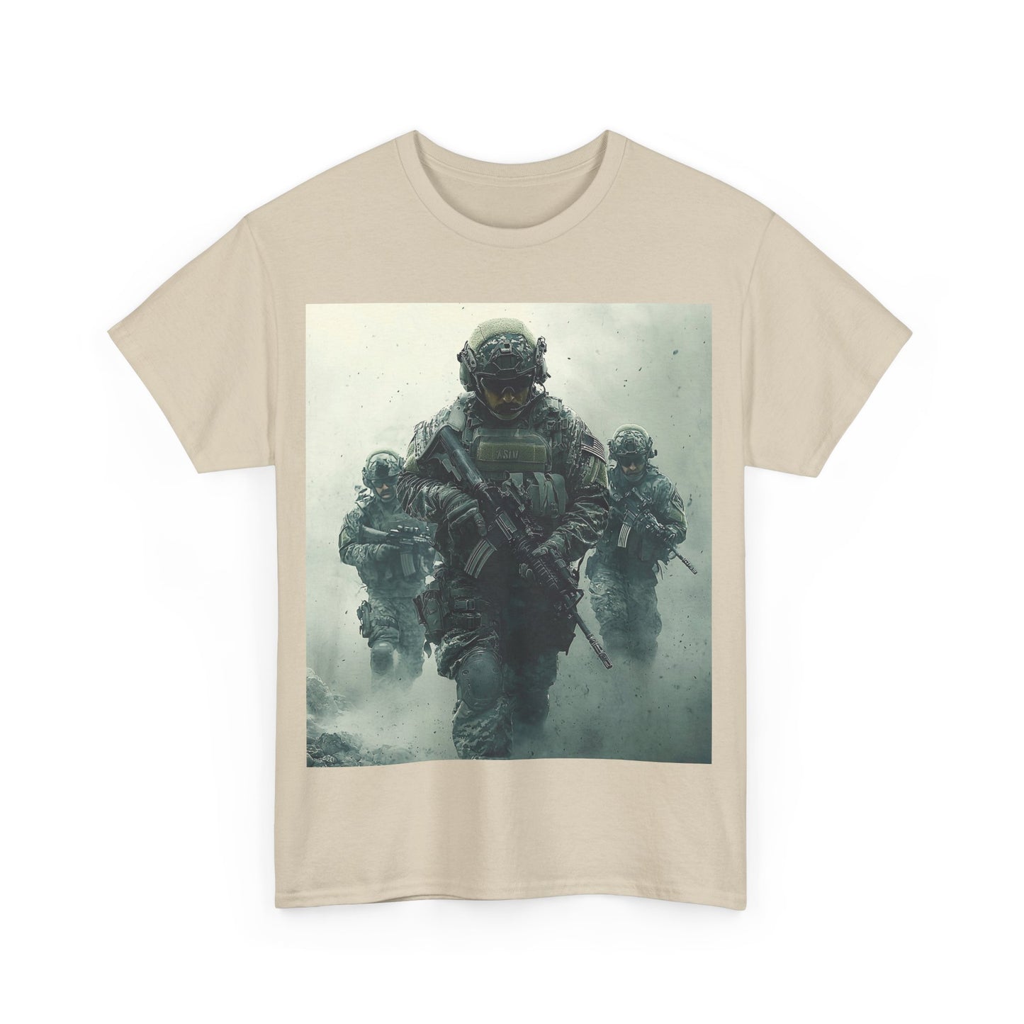 Heavy Cotton Tee - Military Action Print Tee UK