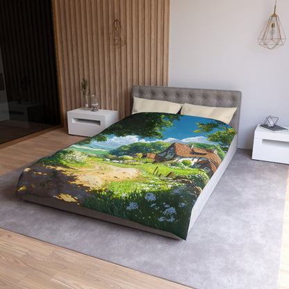 English Cottage In The Countryside - Microfiber Duvet Cover USA and UK