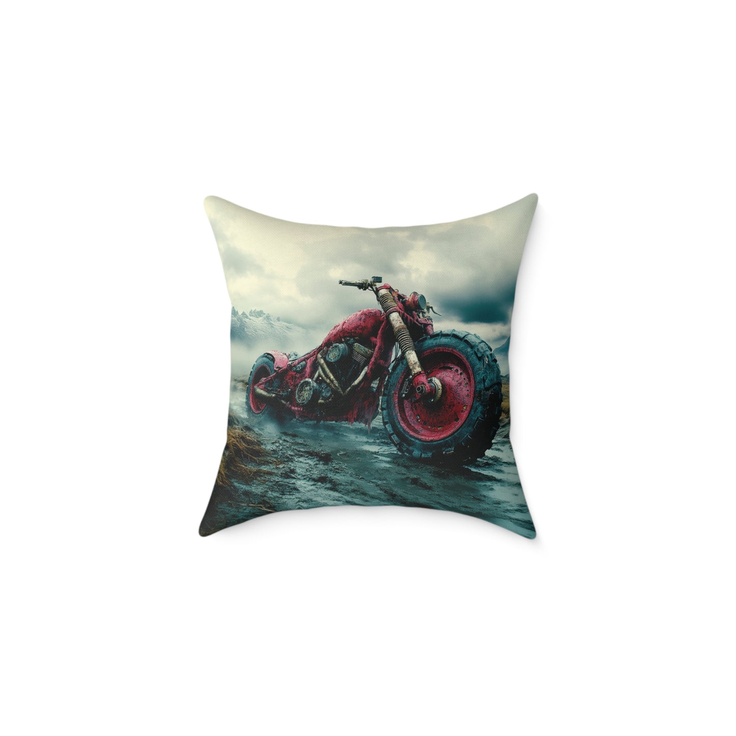 Apocalyptic Motorcycle - Square Poly Canvas Pillow UK