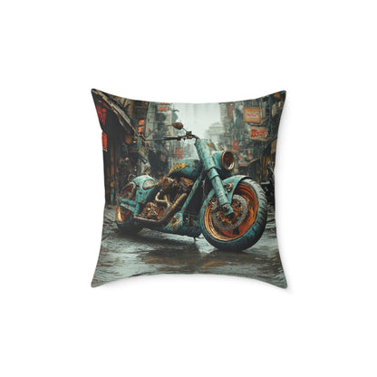 Apocalyptic Motorcycle 2 - Square Poly Canvas Pillow UK