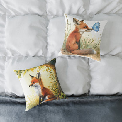 Cute Foxes - Square Poly Canvas Pillow - UK