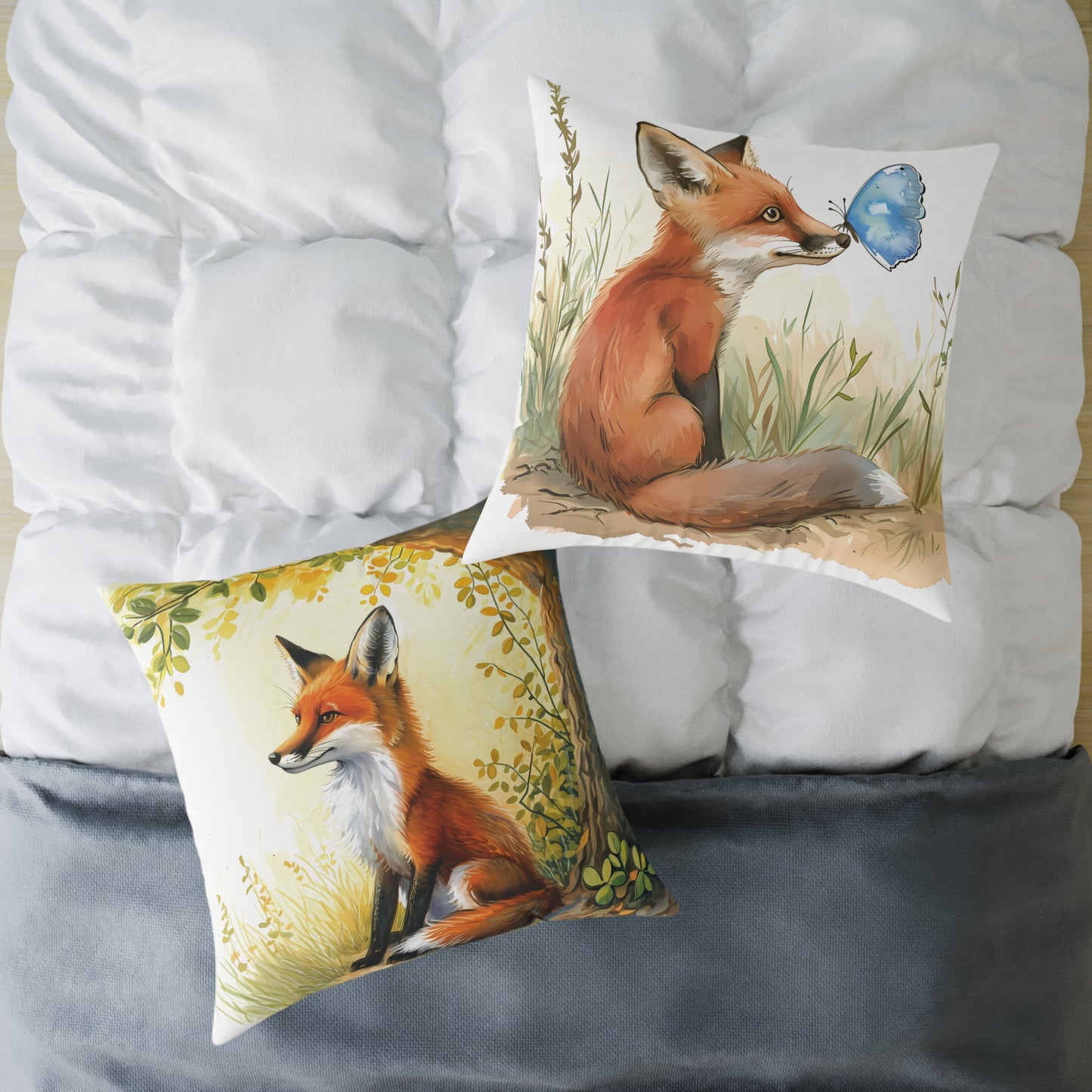 Cute Foxes - Square Poly Canvas Pillow - UK