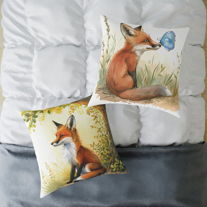 Cute Foxes - Square Poly Canvas Pillow - UK
