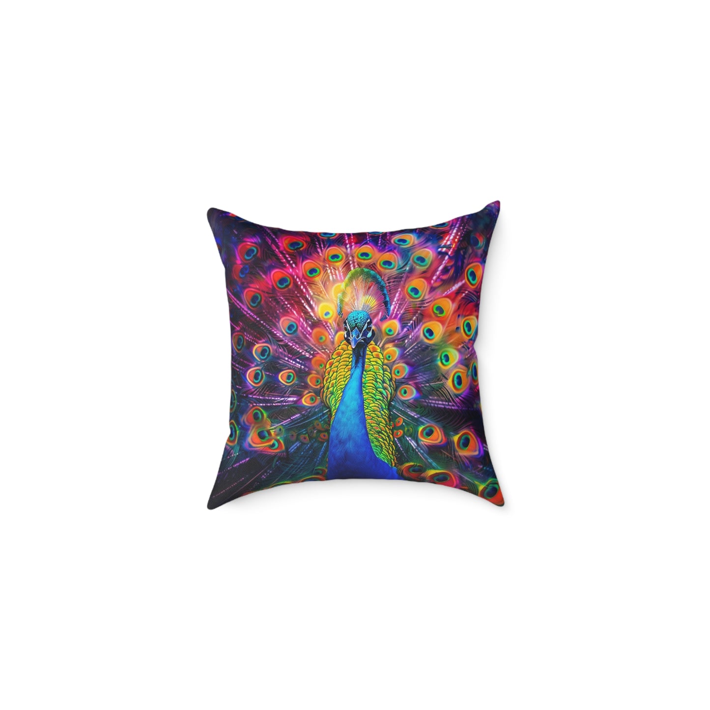 Rainbow Peacock 2 - Square Poly Canvas Pillow - UK