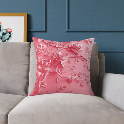 Pink Vine 2 Chinoiseries - Square Poly Canvas Pillow UK