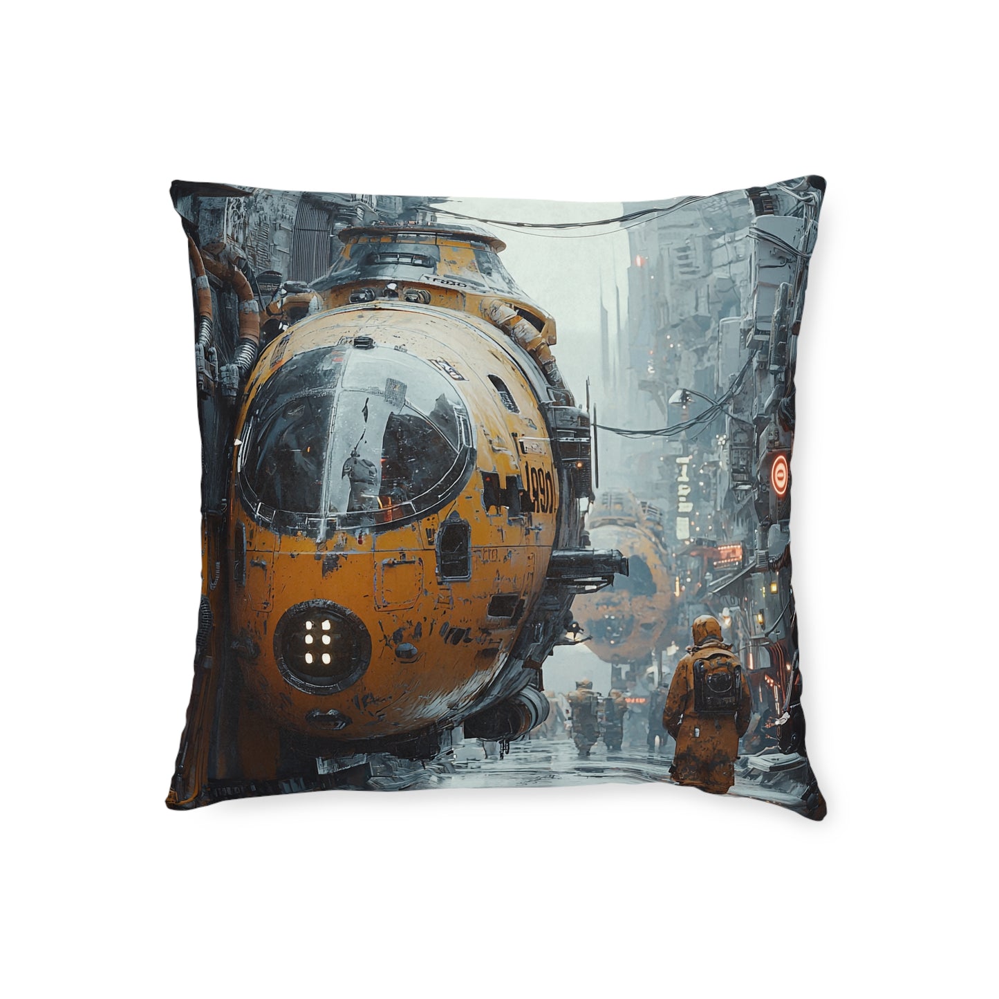 Futuristic Cityscape Square Pillow - Cyberpunk Cityscape Design - UK