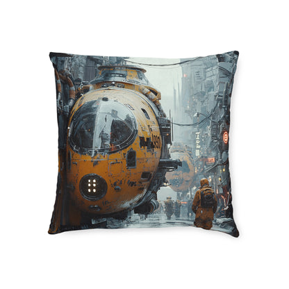 Futuristic Cityscape Square Pillow - Cyberpunk Cityscape Design - UK