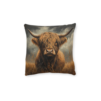 Rustic Highland Cow Square Country Cushion - Cosy Farmhouse Decor UK
