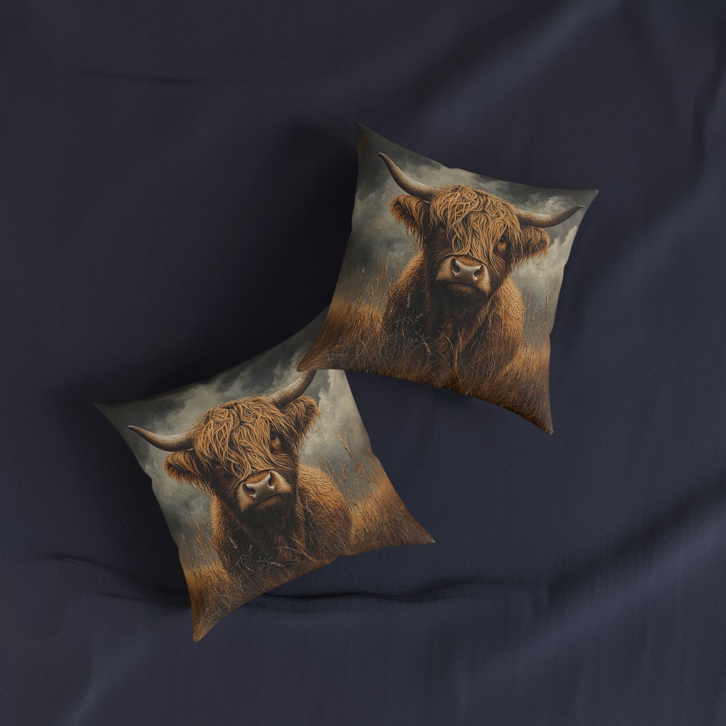 Rustic Highland Cow Square Country Cushion - Cosy Farmhouse Decor UK