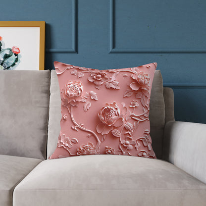 **Pink Vine Chinoiseries - Square Poly Canvas Pillow UK