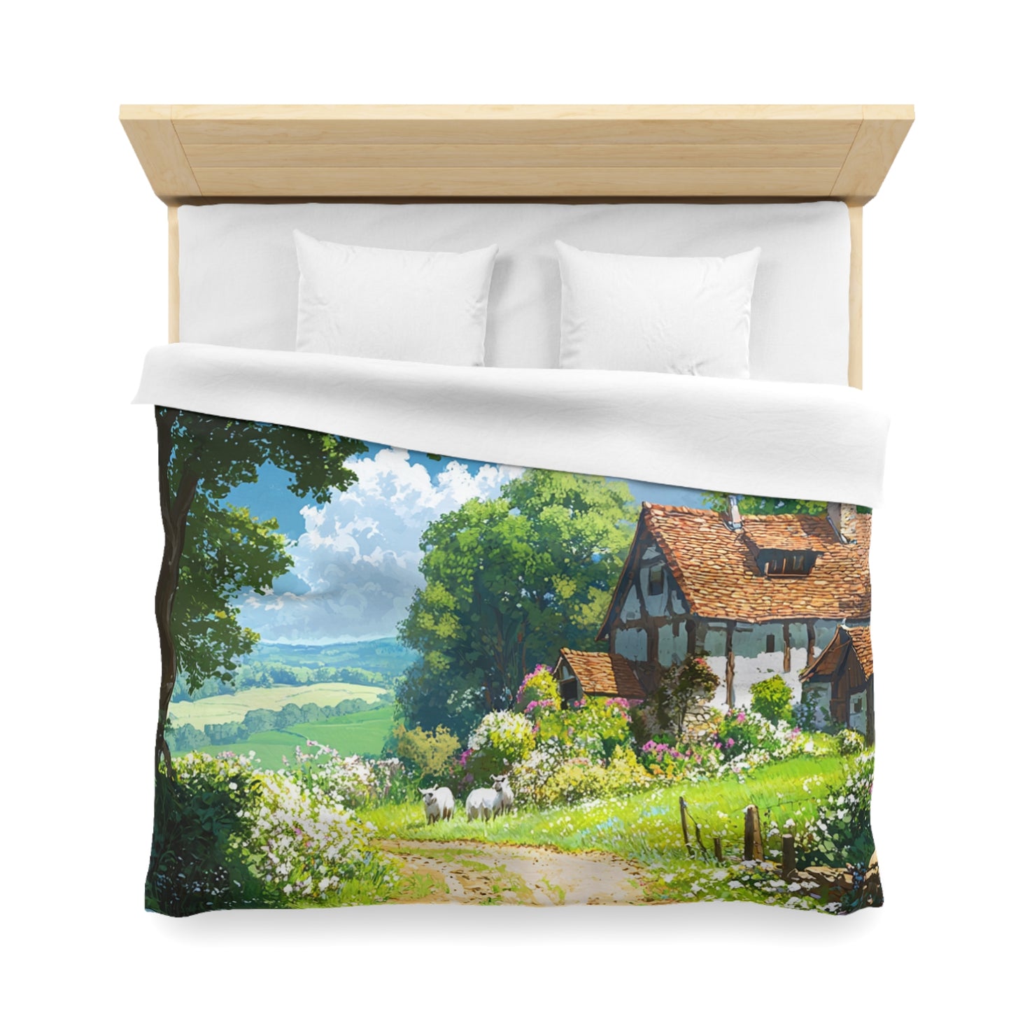 English Cottage In The Countryside - Microfiber Duvet Cover USA and UK