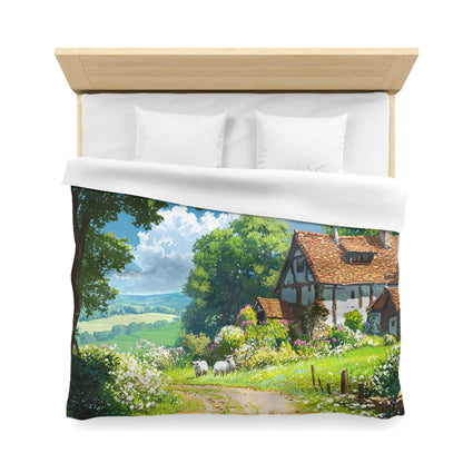 English Cottage In The Countryside - Microfiber Duvet Cover USA and UK