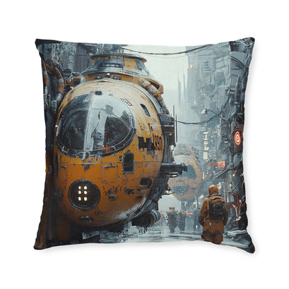 Futuristic Cityscape Square Pillow - Cyberpunk Cityscape Design - UK