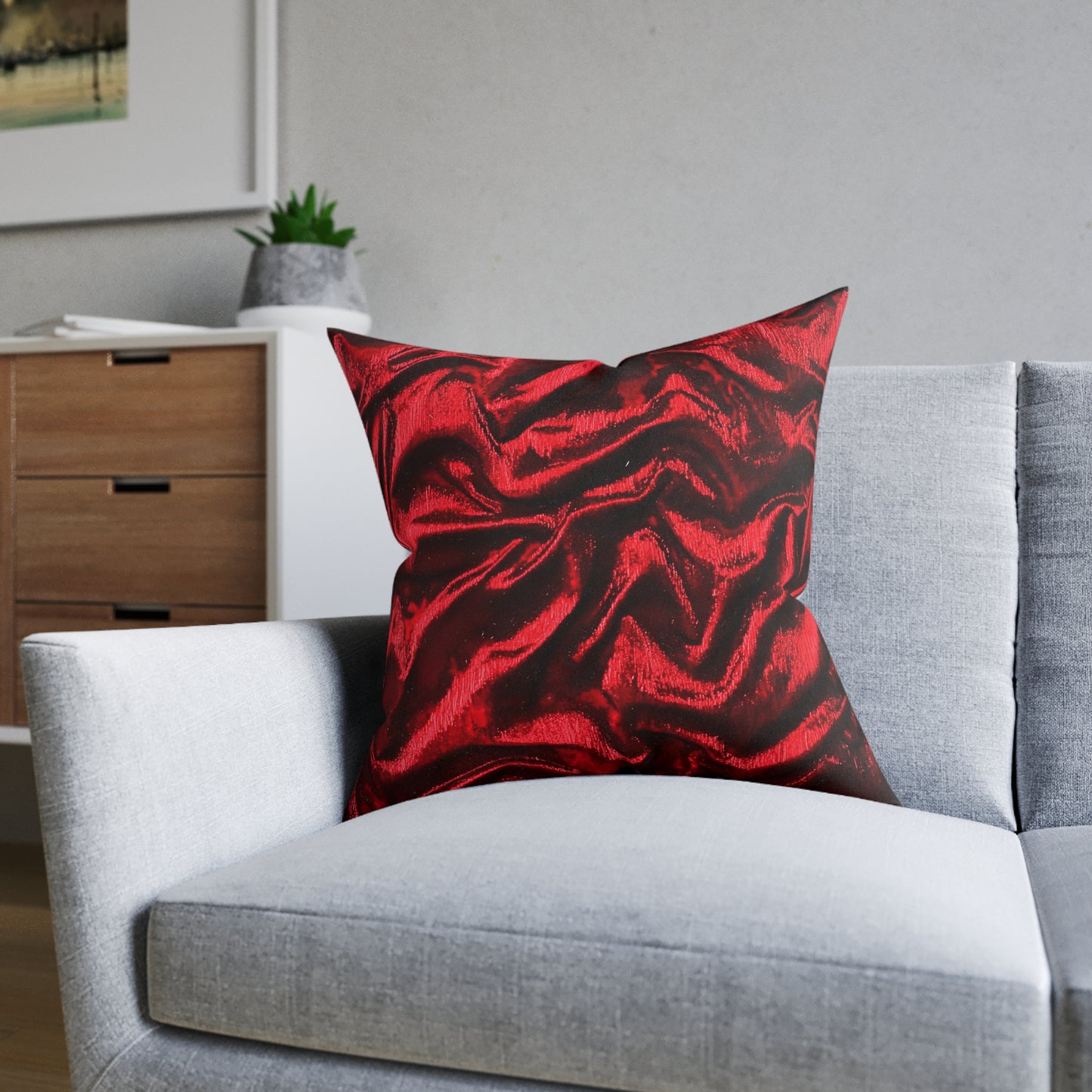 Luxurious Red Velvet Effect Square Pillow - UK