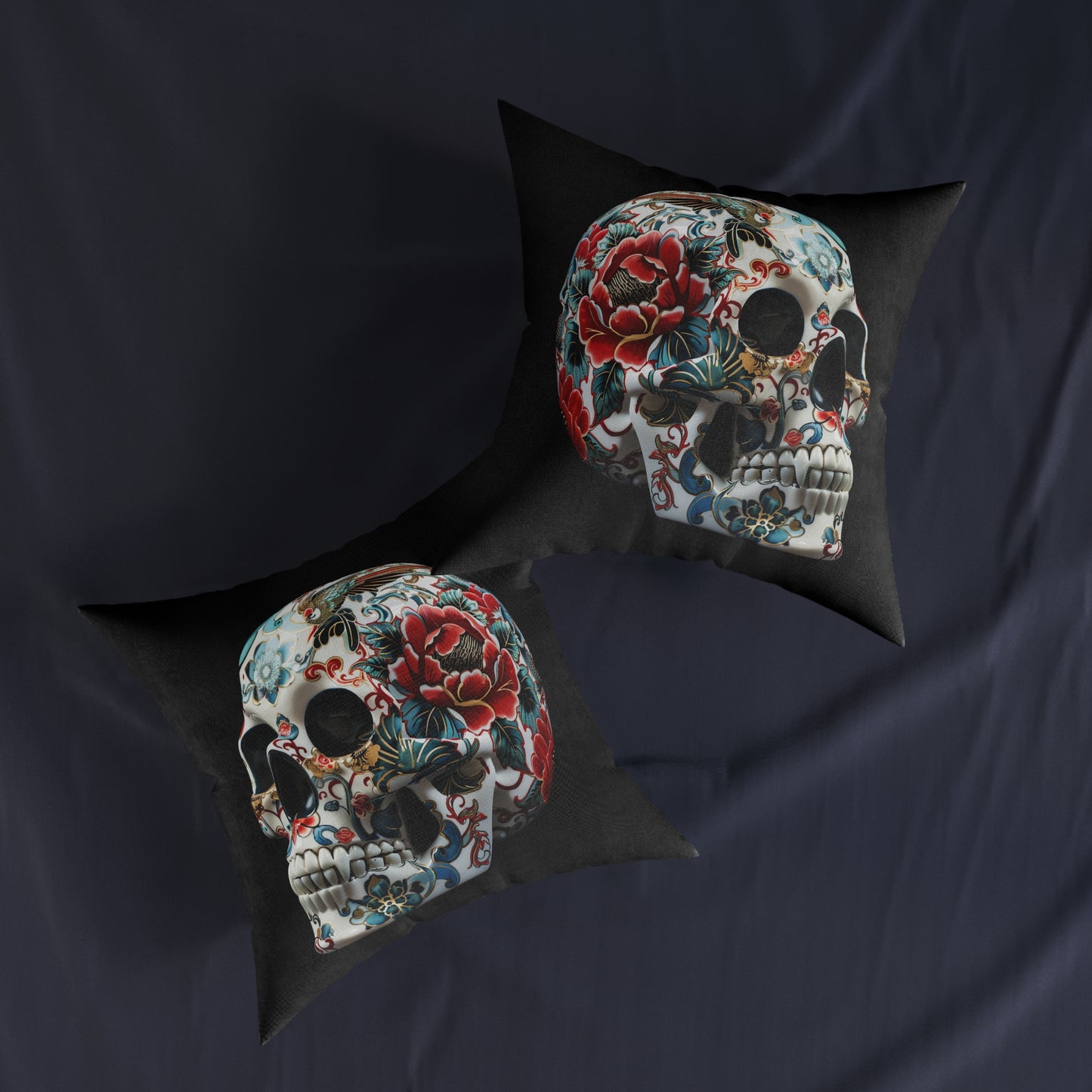 Floral Skull - Square Pillow - UK