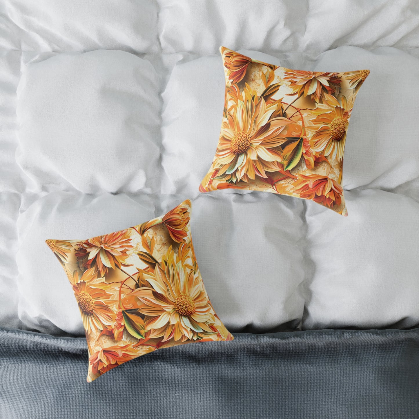 **Flowers Chinoiseries - Square Poly Canvas Pillow UK