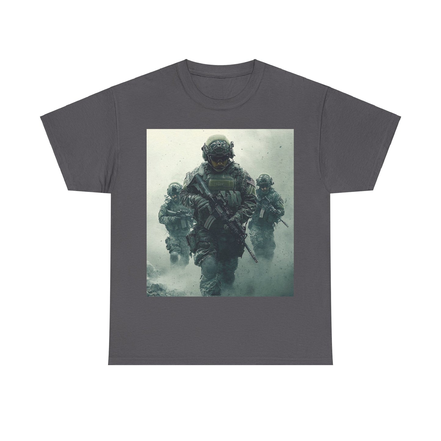 Heavy Cotton Tee - Military Action Print Tee UK