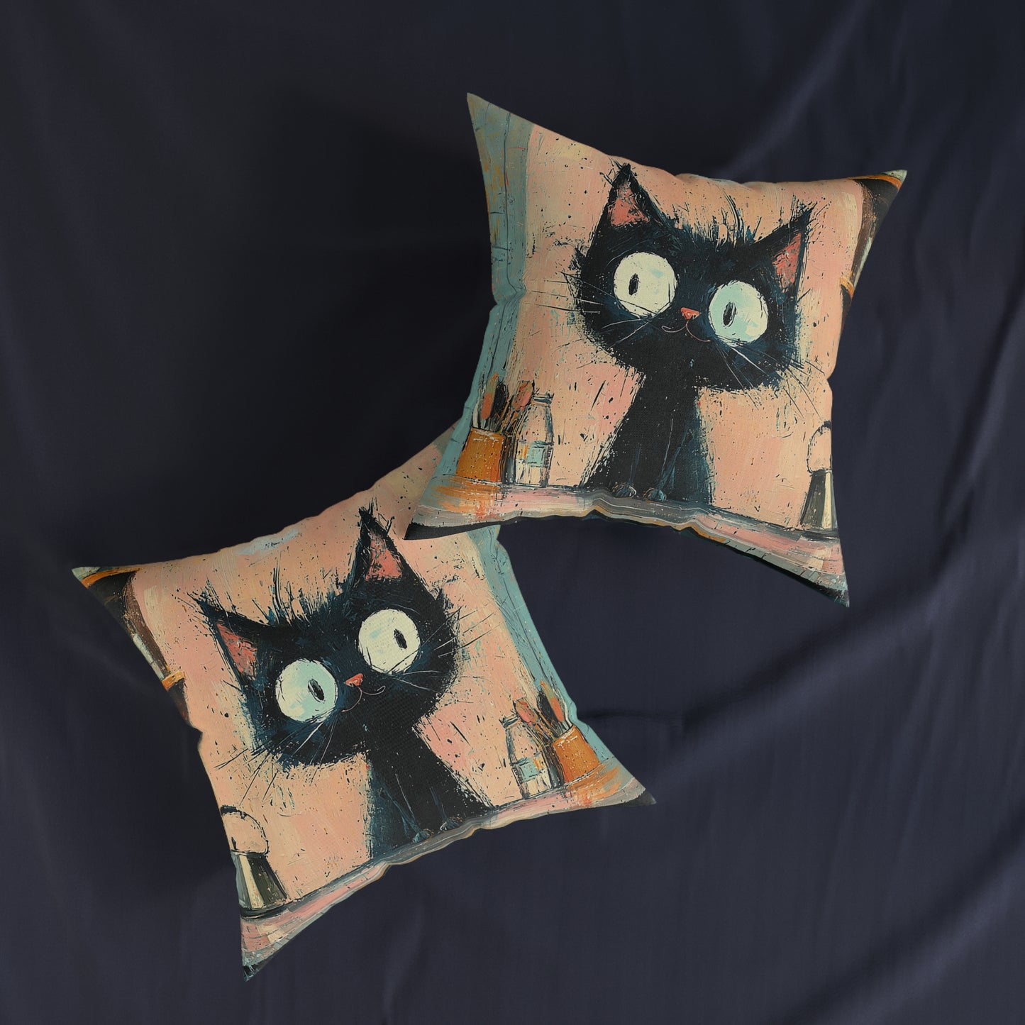 Scruffy Cat 2 -Square Cushion - UK