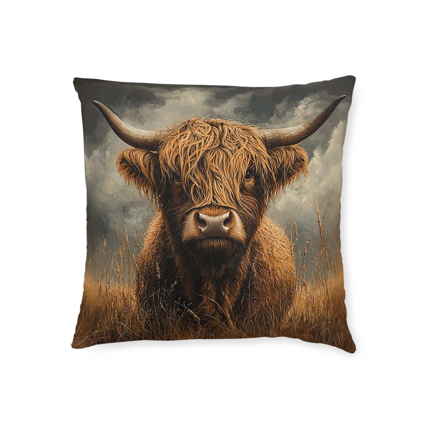 Rustic Highland Cow Square Country Cushion - Cosy Farmhouse Decor UK