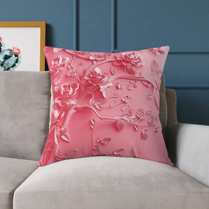 Pink Vine 2 Chinoiseries - Square Poly Canvas Pillow UK