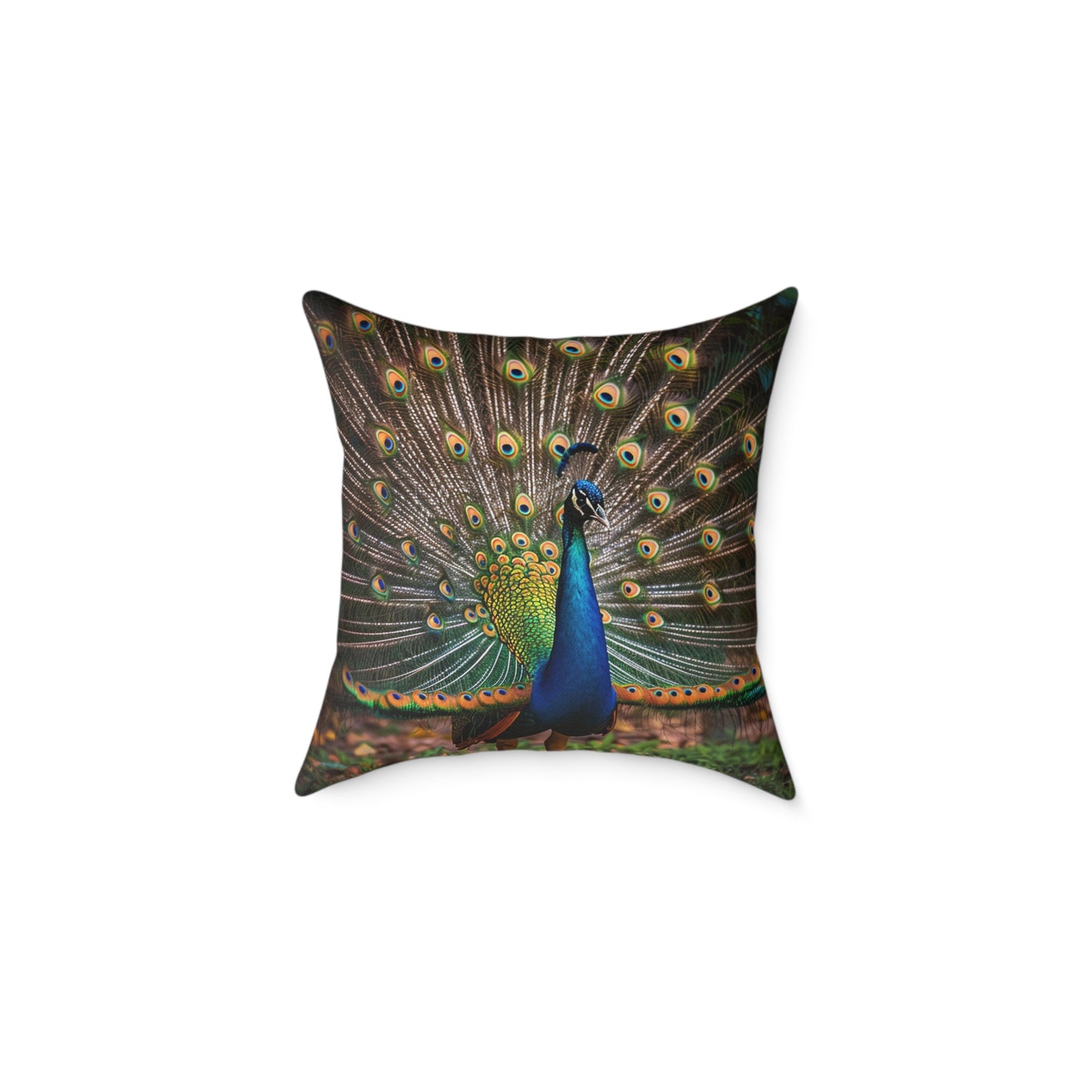 Rainbow Peacock 2 - Square Poly Canvas Pillow - UK