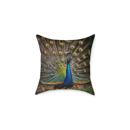 Rainbow Peacock 2 - Square Poly Canvas Pillow - UK