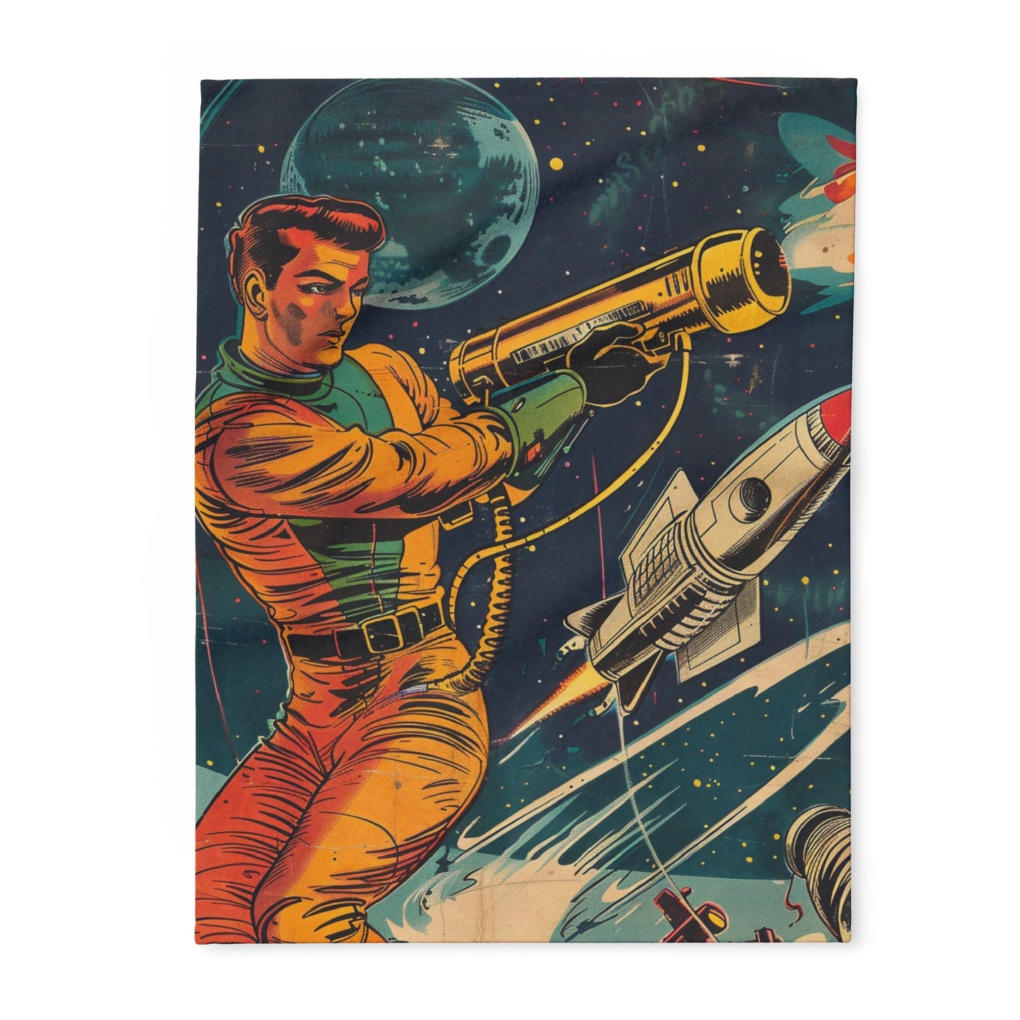 Retro Space Adventure Fleece Blanket 7 - Cosy Gift for Sci-Fi Lovers UK