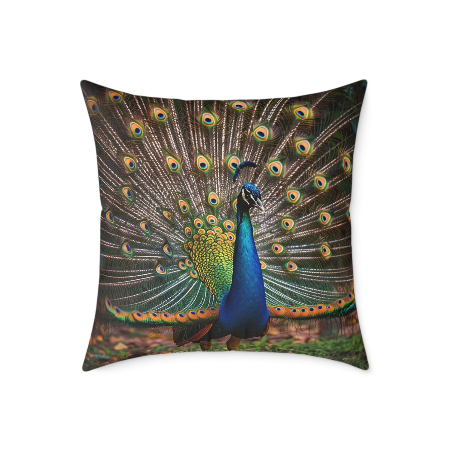 Rainbow Peacock 2 - Square Poly Canvas Pillow - UK
