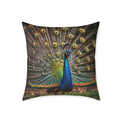 Rainbow Peacock 2 - Square Poly Canvas Pillow - UK