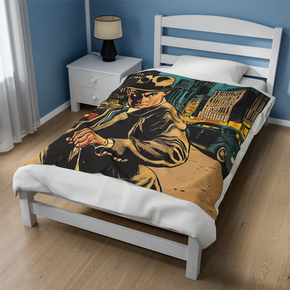 1950s Gangster Comic Cover 3 - Velveteen Plush Blanket USA