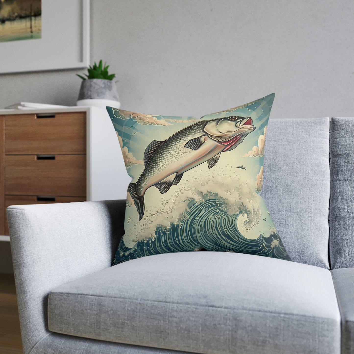 Fish Jumping - Square Pillow - UK