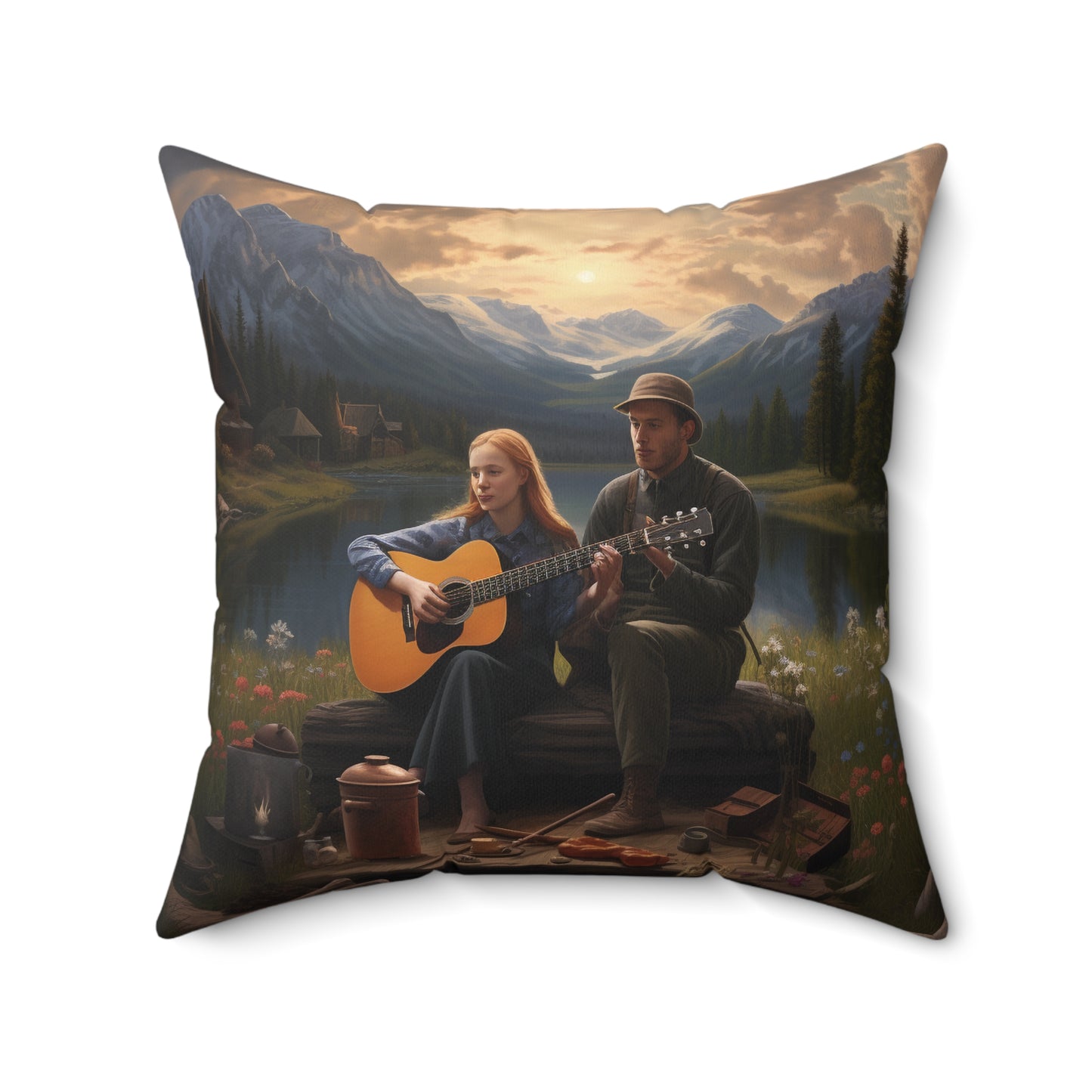 Folk Music #4  - Spun Polyester Pillow - USA