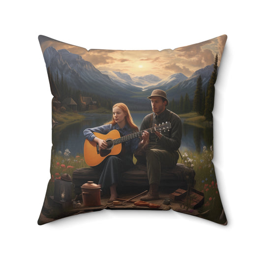 Folk Music #4  - Spun Polyester Pillow - USA