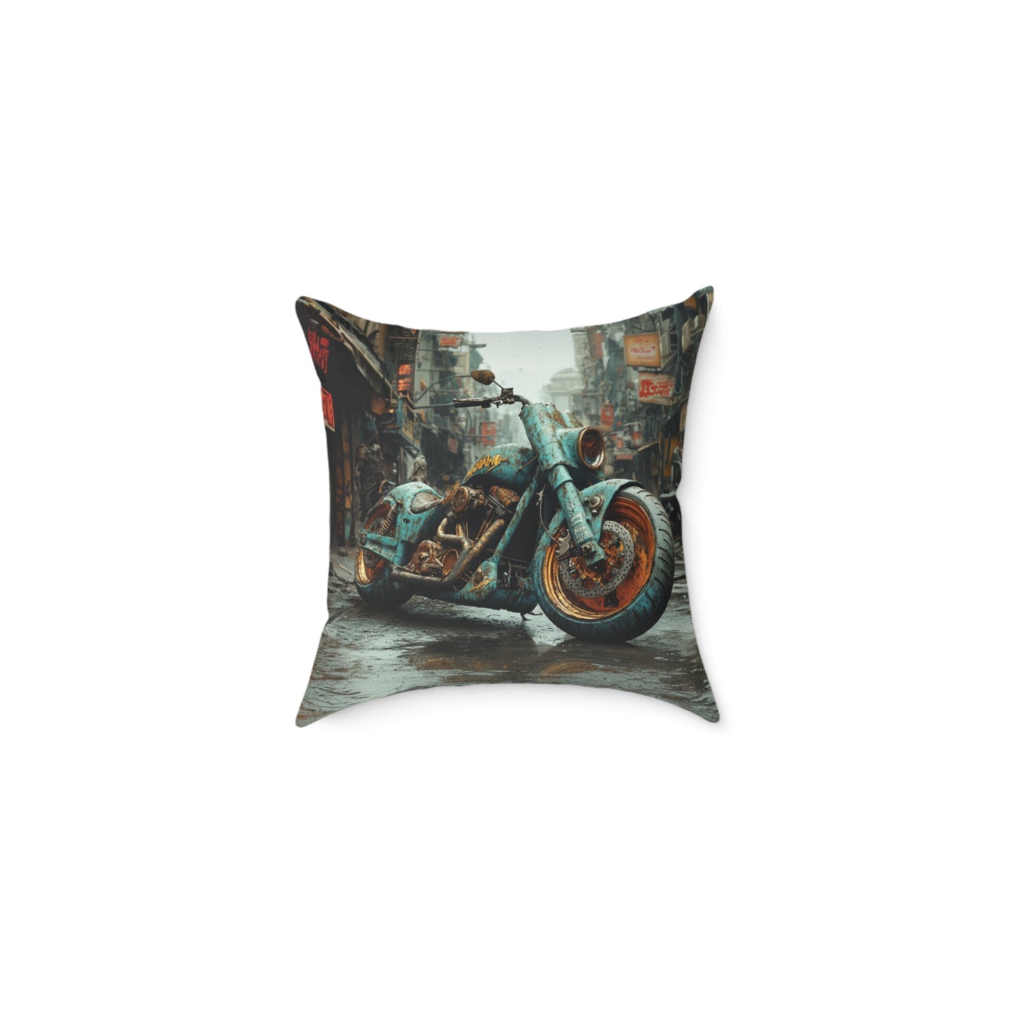 Apocalyptic Motorcycle 2 - Square Poly Canvas Pillow UK