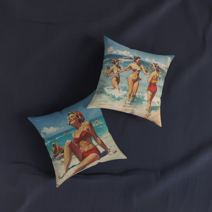 A Day At The Beach Retro - Square Pillow - UK