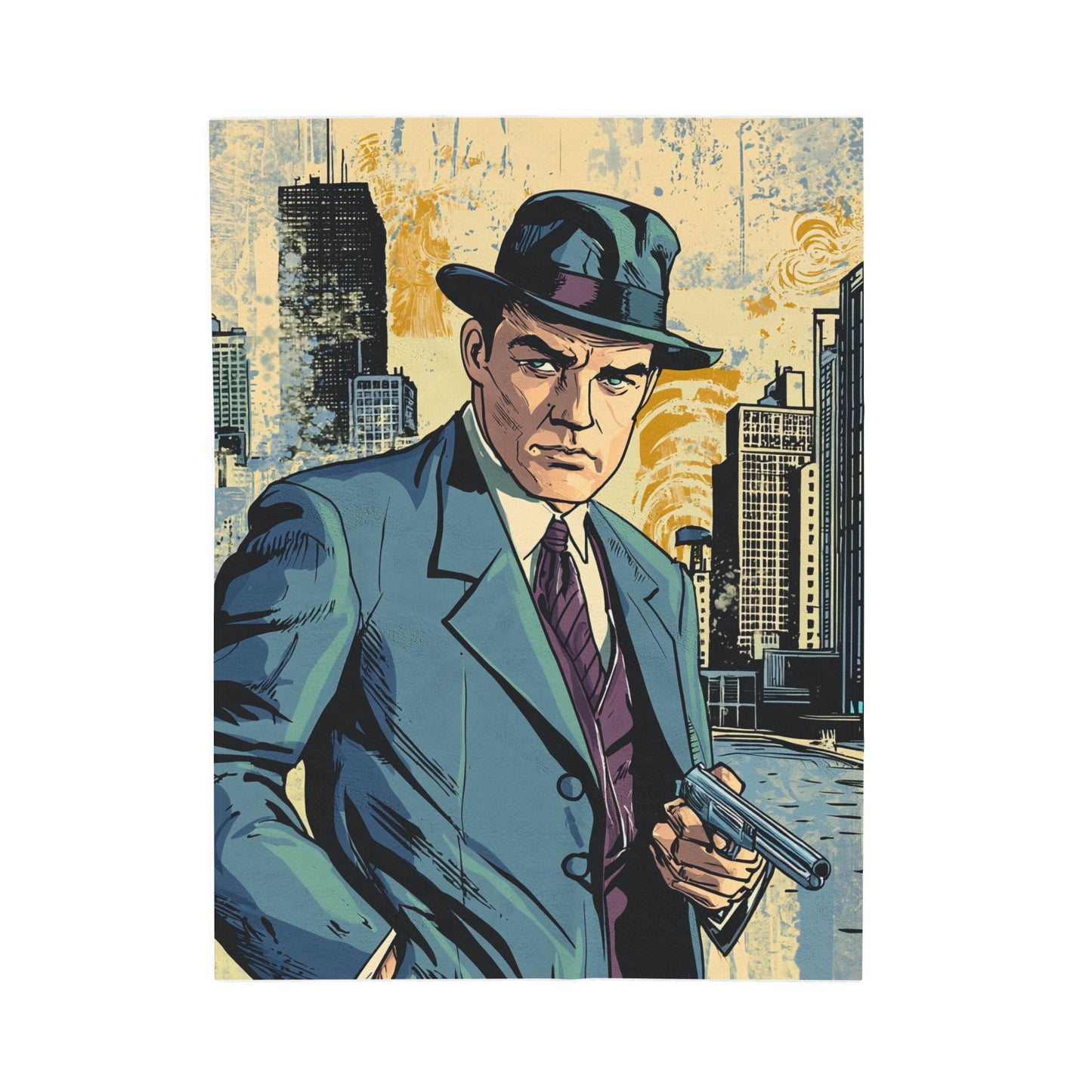 1950s Gangster Comic Cover - Velveteen Plush Blanket USA