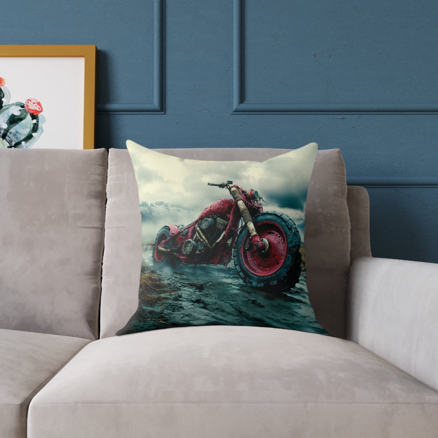 Apocalyptic Motorcycle - Square Poly Canvas Pillow UK