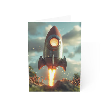 Rocket Ship Greeting Cards - Set of 1, 10, 30, or 50pcs for All Occasions - USA
