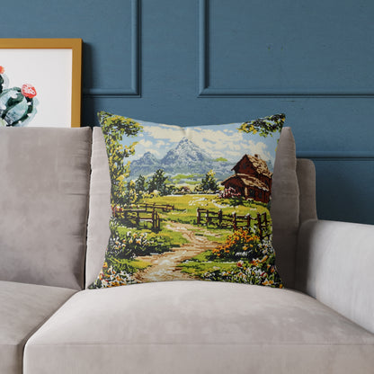 Countryside Nature 2 (Cross-Stitch Effect) - Square Poly Canvas Pillow - UK
