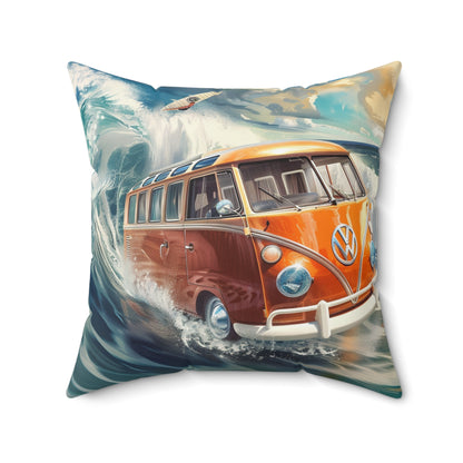 Surf Wagon - Spun Polyester Square Pillow - USA