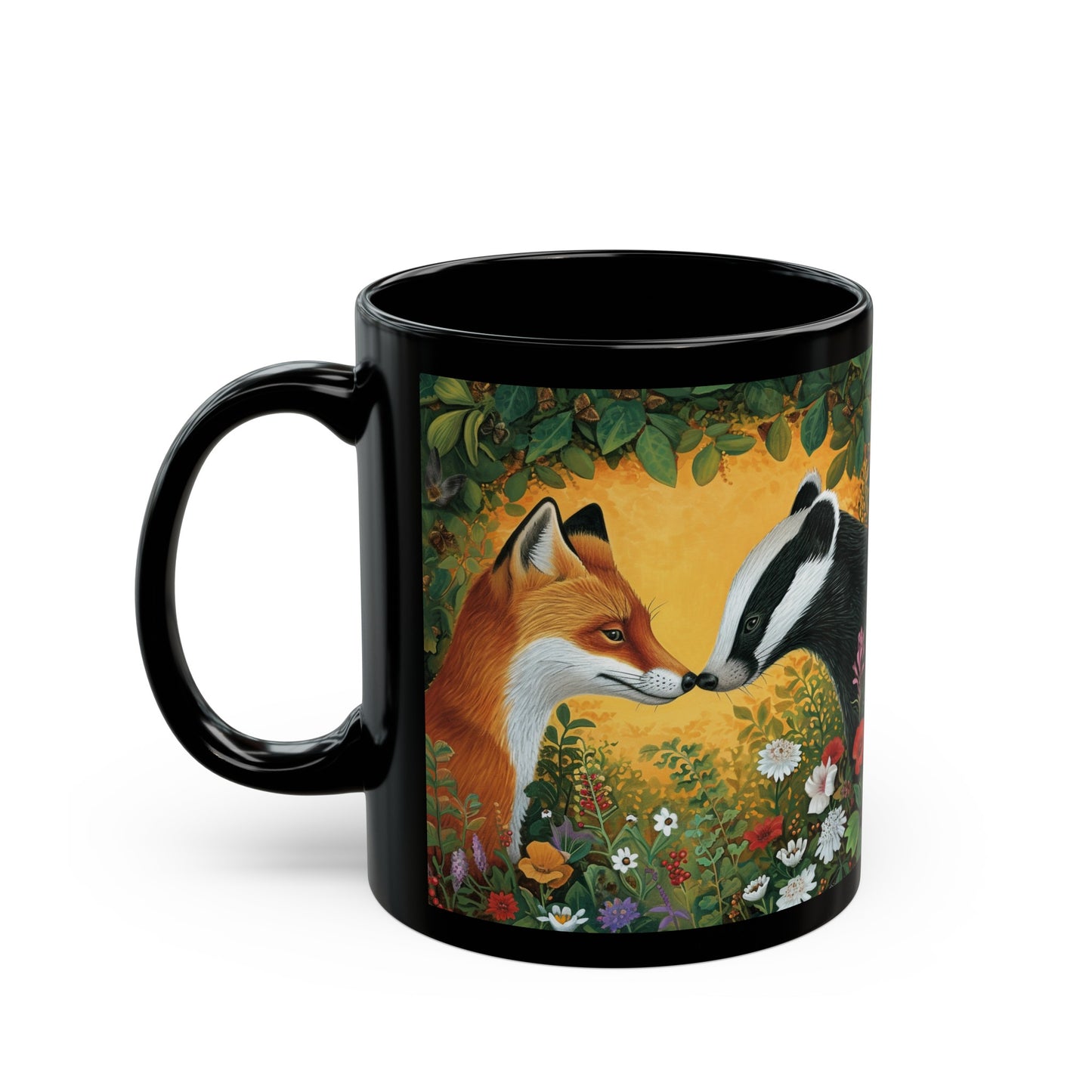 Fox and Badger 11oz Black Mug UK