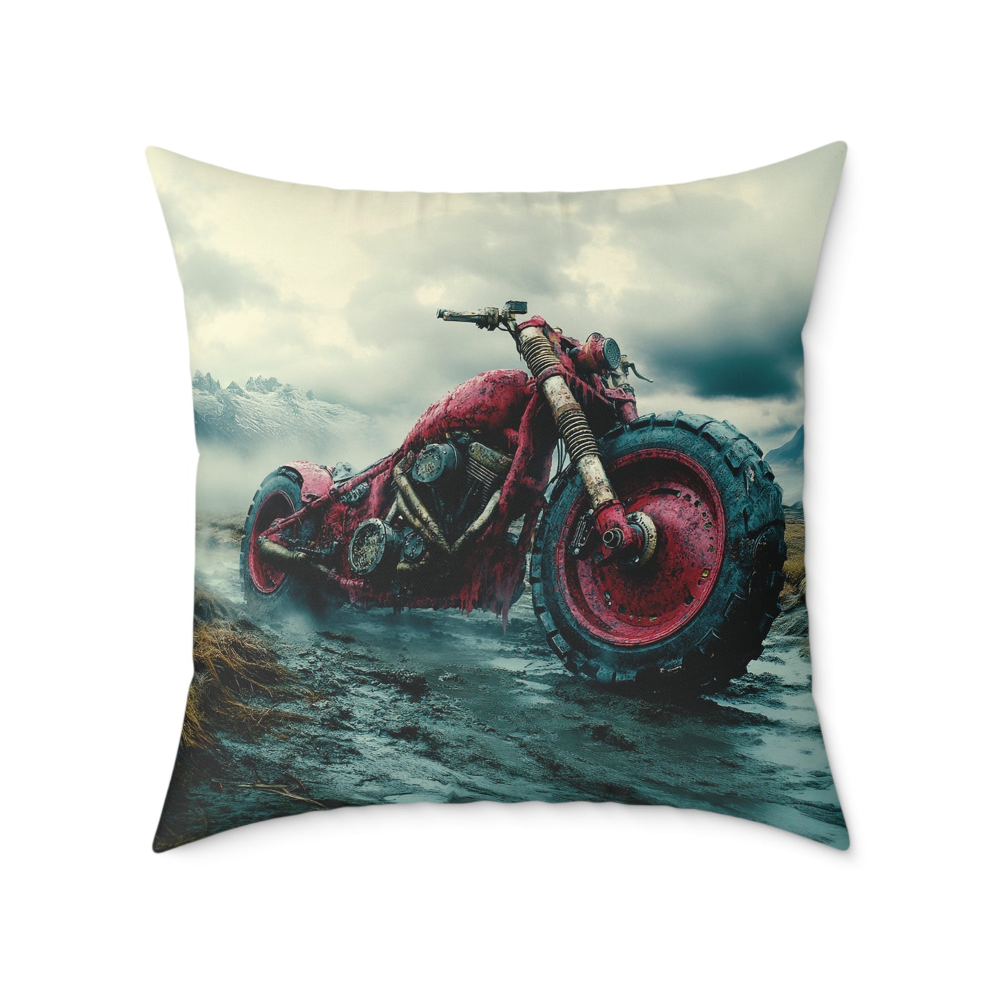 Apocalyptic Motorcycle - Square Poly Canvas Pillow UK
