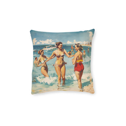 A Day At The Beach Retro - Square Pillow - UK