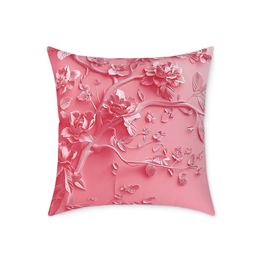 Pink Vine 2 Chinoiseries - Square Poly Canvas Pillow UK